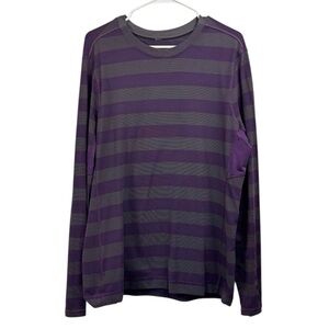 Lululemon Men's Size XL Gray Purple Striped Long Sleeve Performance Shirt Pocket